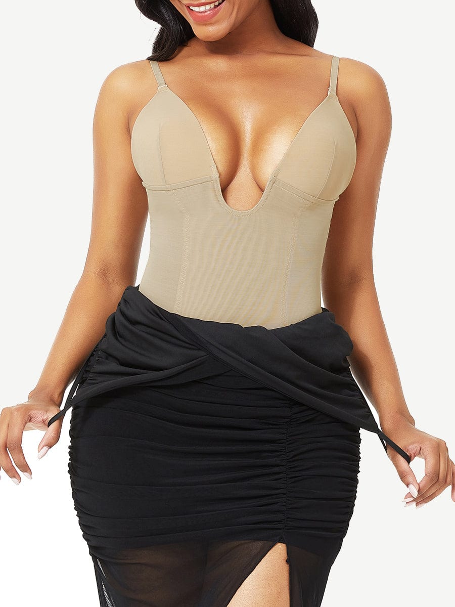 Seductive Plunge Low-Back Bridal Thong Bodysuit