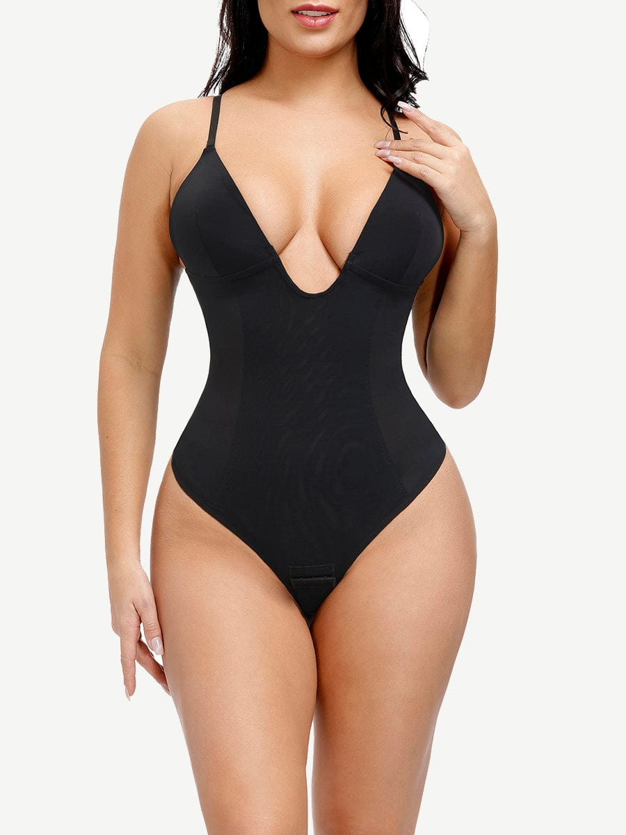 Seductive Plunge Low-Back Bridal Thong Bodysuit