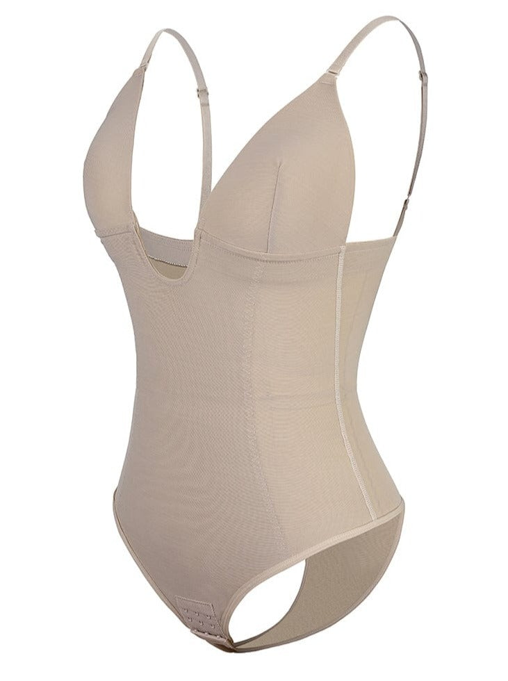 Seductive Plunge Low-Back Bridal Thong Bodysuit