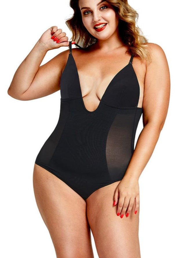Seductive Plunge Low-Back Bridal Thong Bodysuit