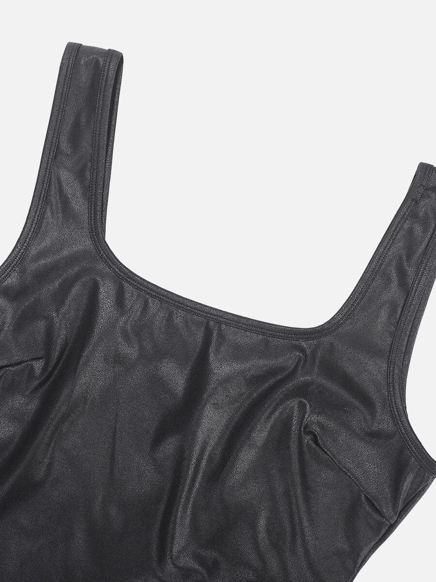 Sculpting Faux Leather Bodysuit with Square Neckline
