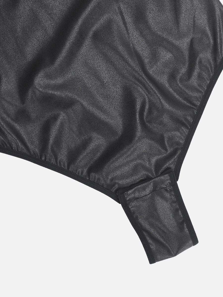 Sculpting Faux Leather Bodysuit with Square Neckline