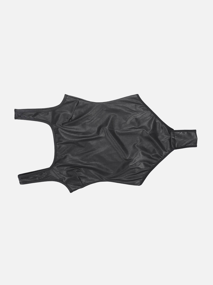 Sculpting Faux Leather Bodysuit with Square Neckline
