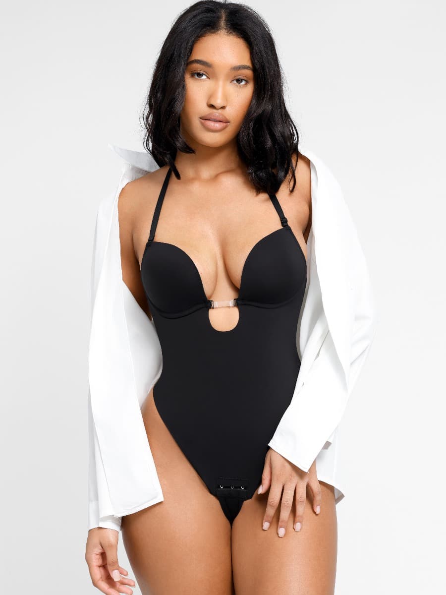 Elegant Low-Cut Backless Thong Bodysuit for Weddings
