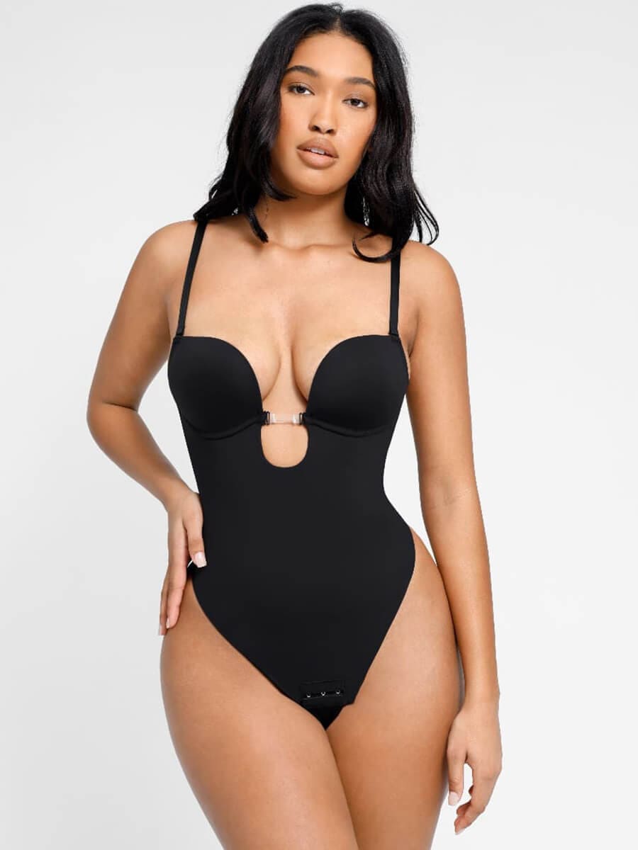 Elegant Low-Cut Backless Thong Bodysuit for Weddings
