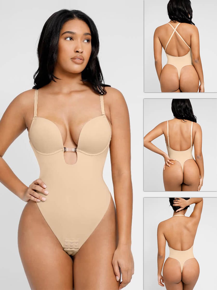 Elegant Low-Cut Backless Thong Bodysuit for Weddings