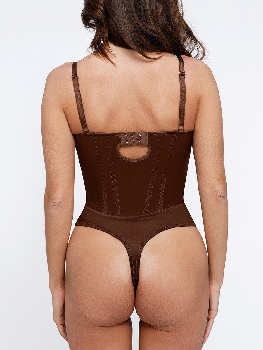 Sculpting Deep V-Neck Thong Bodysuit with Built-in Support