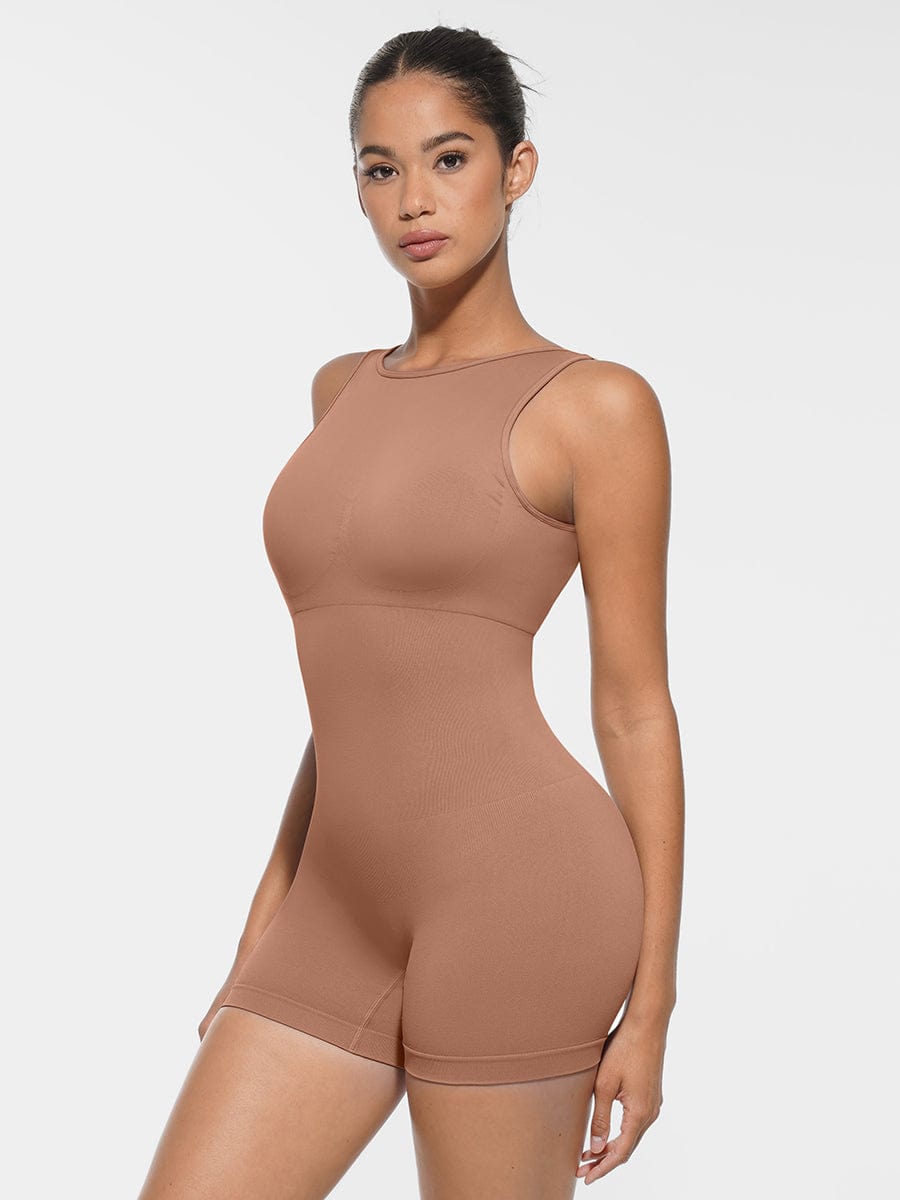 Seamless Round Neck Shaping Bodysuit with Removable Cups