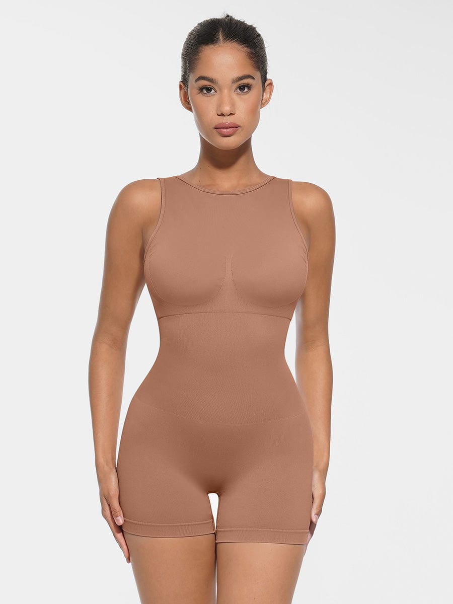 Seamless Round Neck Shaping Bodysuit with Removable Cups