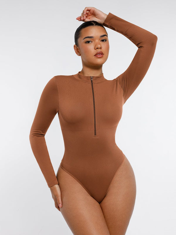 Sleek Seamless Zippered Long Sleeve Bodysuit