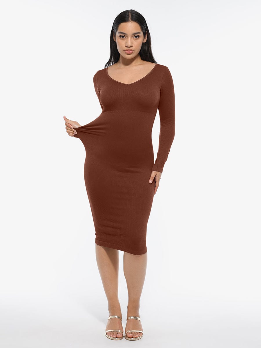 Eco-Friendly Seamless Long Sleeve Waist-Enhancing Shaper Dress