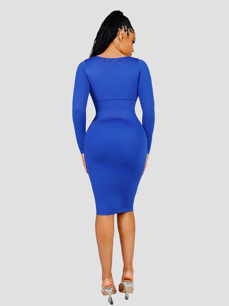 Eco-friendly Seamless Shaping Dress with Square Neck Long Sleeves