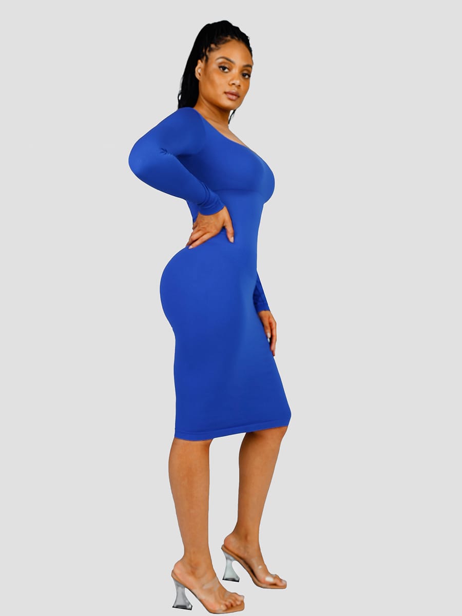 Eco-friendly Seamless Shaping Dress with Square Neck Long Sleeves