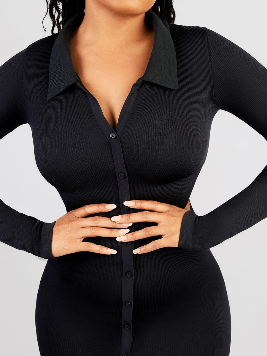 Eco-Chic Seamless Waist Trimming Long Sleeve Dress