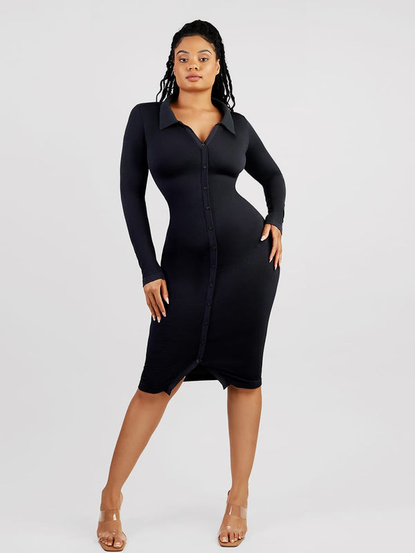 Eco-Chic Seamless Waist Trimming Long Sleeve Dress