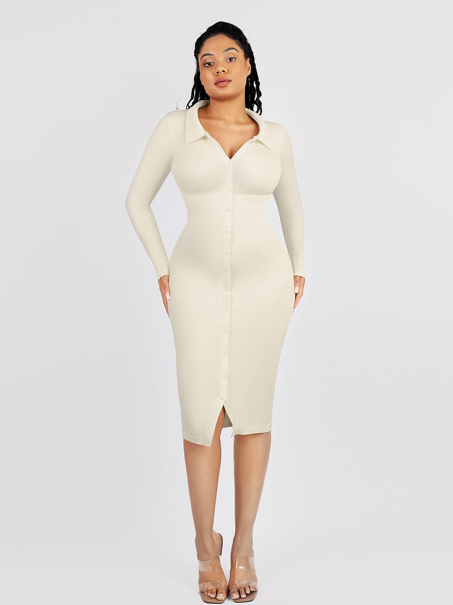 Eco-Chic Seamless Waist Trimming Long Sleeve Dress
