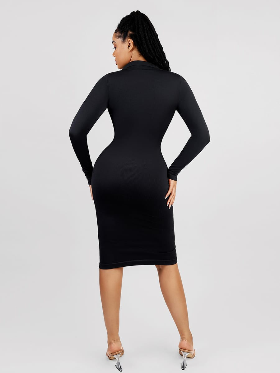 Eco-Chic Seamless Waist Trimming Long Sleeve Dress