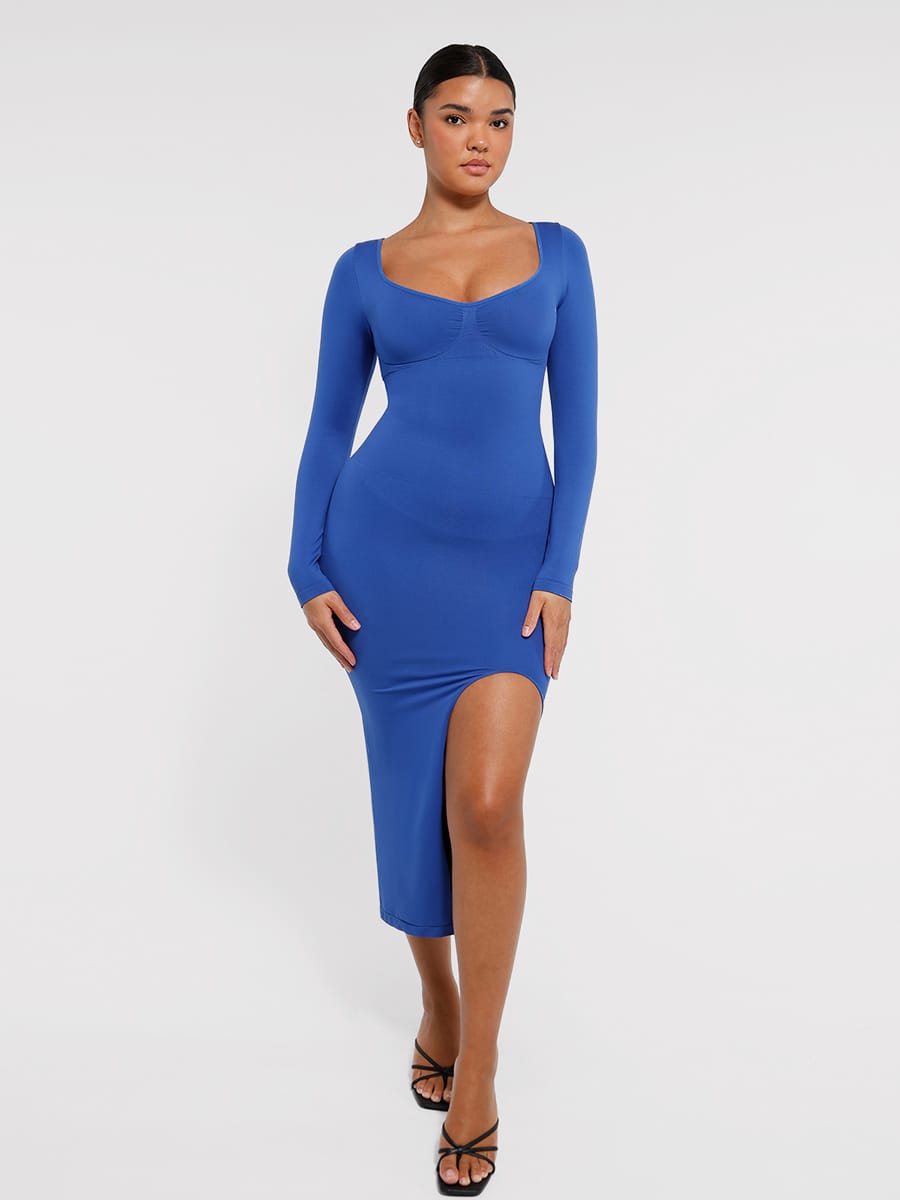 Eco-Chic Seamless Shaping Dress with Bust Support & High Slit