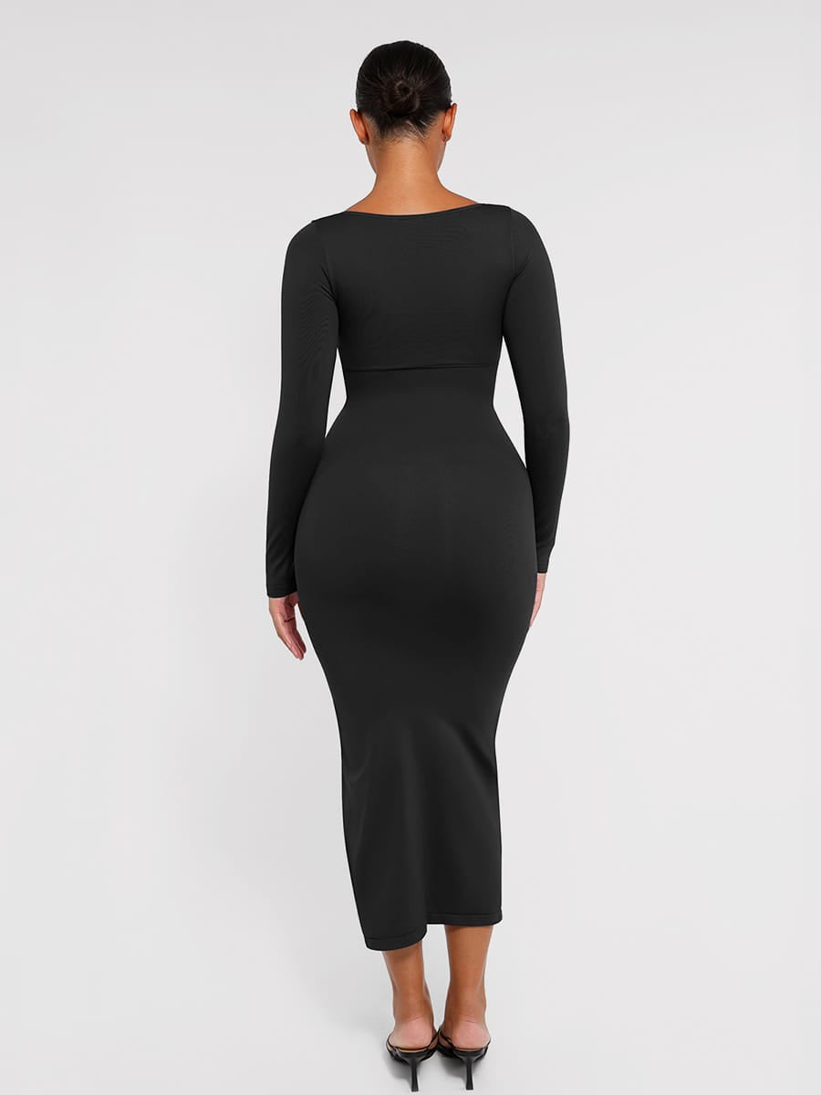 Eco-Chic Seamless Shaping Dress with Bust Support & High Slit