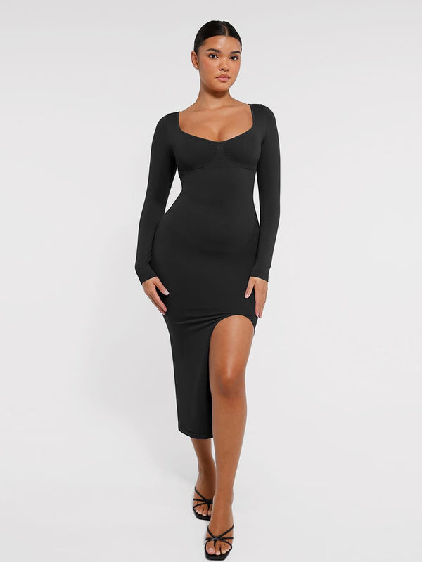 Eco-Chic Seamless Shaping Dress with Bust Support & High Slit