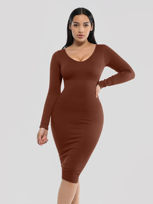 Eco-Friendly Seamless Long Sleeve Waist-Enhancing Shaper Dress