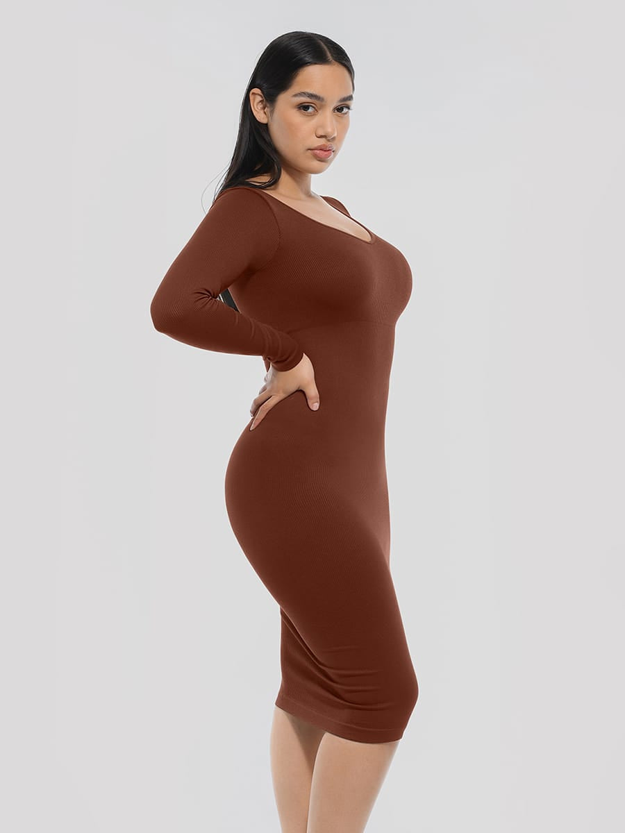 Eco-Friendly Seamless Long Sleeve Waist-Enhancing Shaper Dress
