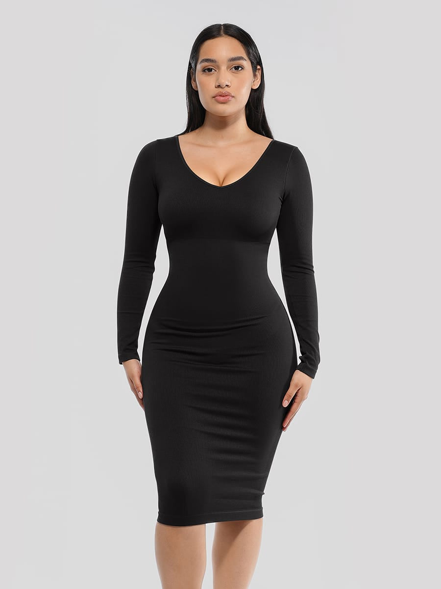 Eco-Friendly Seamless Long Sleeve Waist-Enhancing Shaper Dress