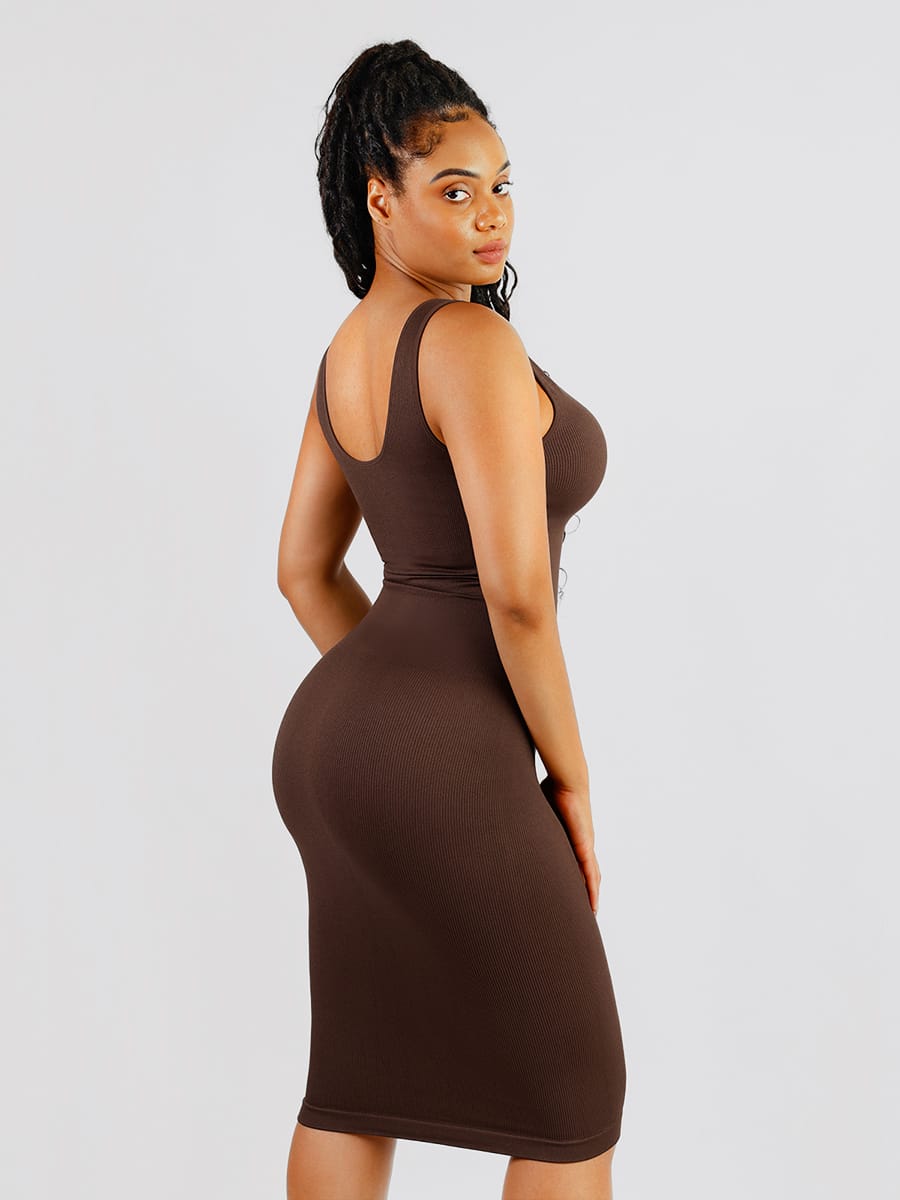 Eco-Friendly Seamless V-Neck Shaping Dress with Removable Pads