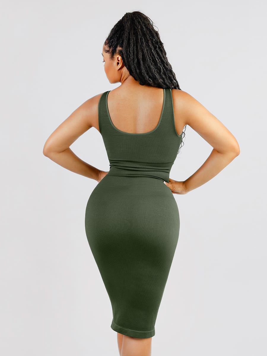 Eco-Friendly Seamless V-Neck Shaping Dress with Removable Pads