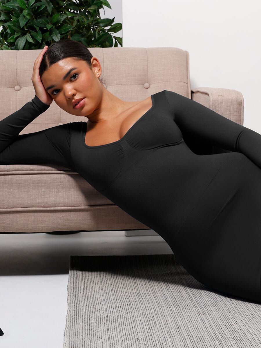 Eco-Chic Seamless Shaping Dress with Bust Support & High Slit
