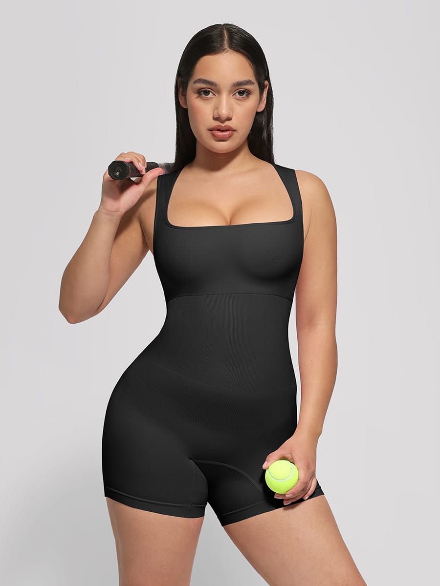 Eco-Chic Seamless Sculpting Jumpsuit with Square Neck