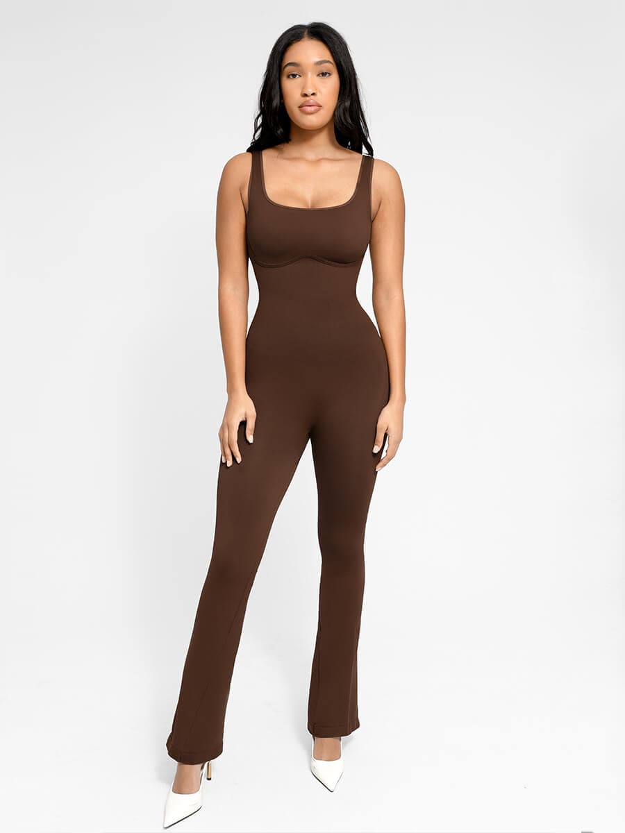 Chic Seamless Square Neck Flared Jumpsuit