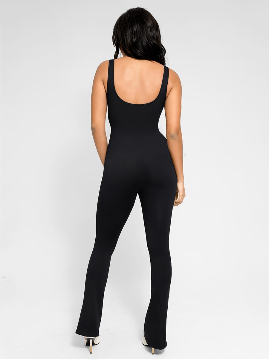 Chic Seamless Square Neck Flared Jumpsuit