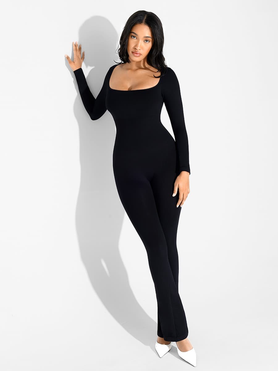 Chic Seamless T-Shoulder Flared Jumpsuit