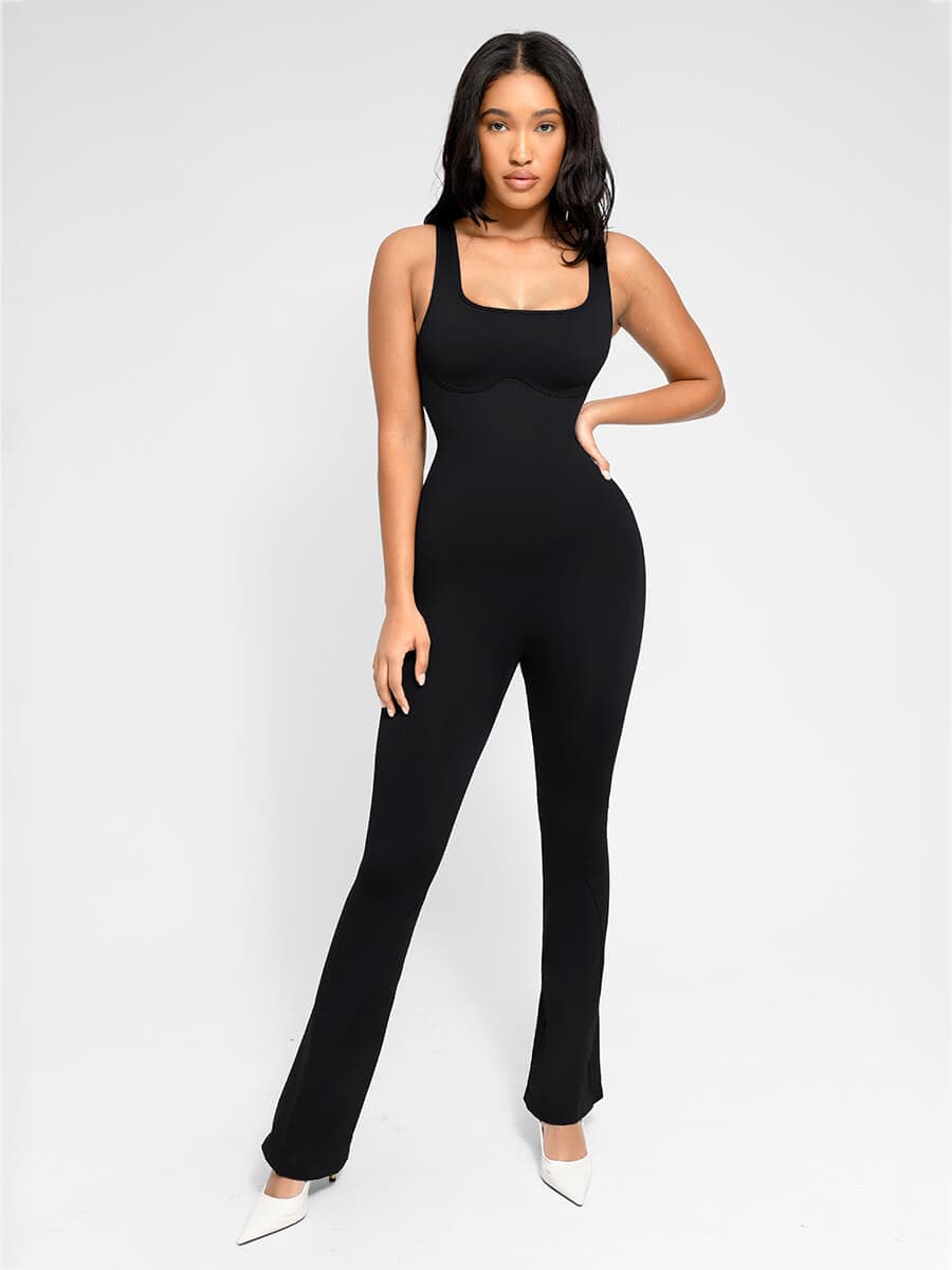 Chic Seamless Square Neck Flared Jumpsuit