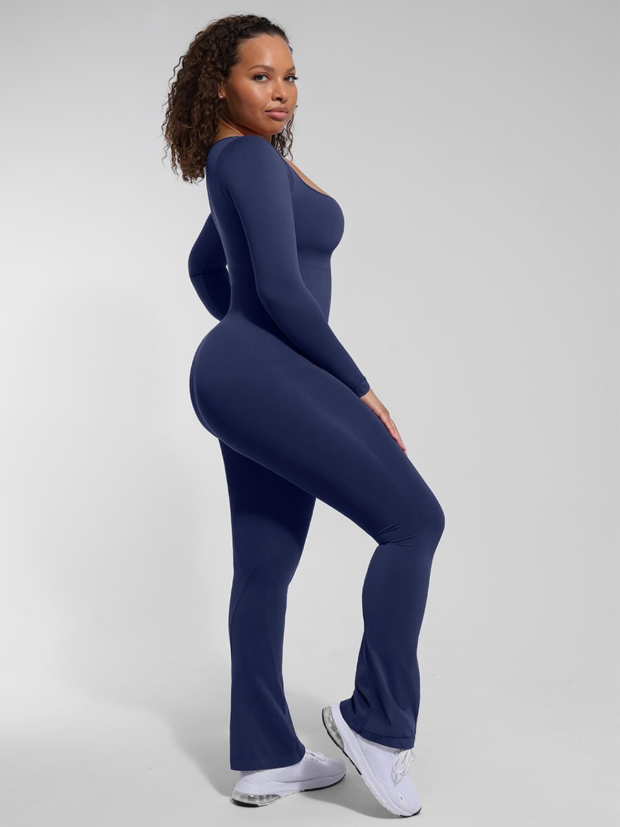 Chic Seamless T-Shoulder Flared Jumpsuit