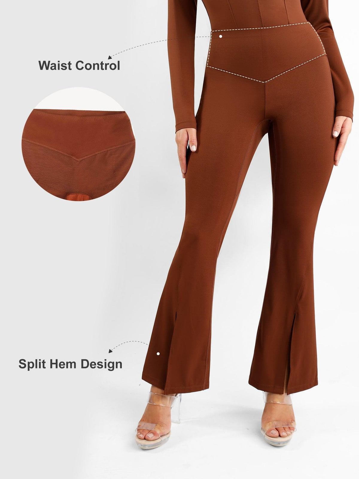 High Rise Tummy Control Flare Pants with Split Hem