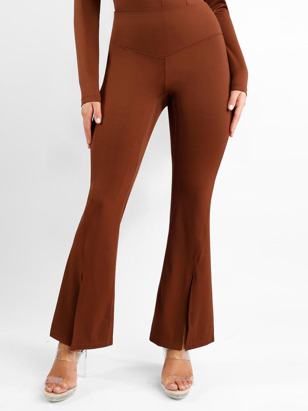High Rise Tummy Control Flare Pants with Split Hem