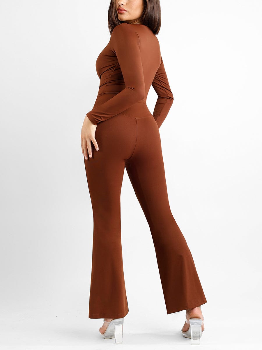 High Rise Tummy Control Flare Pants with Split Hem