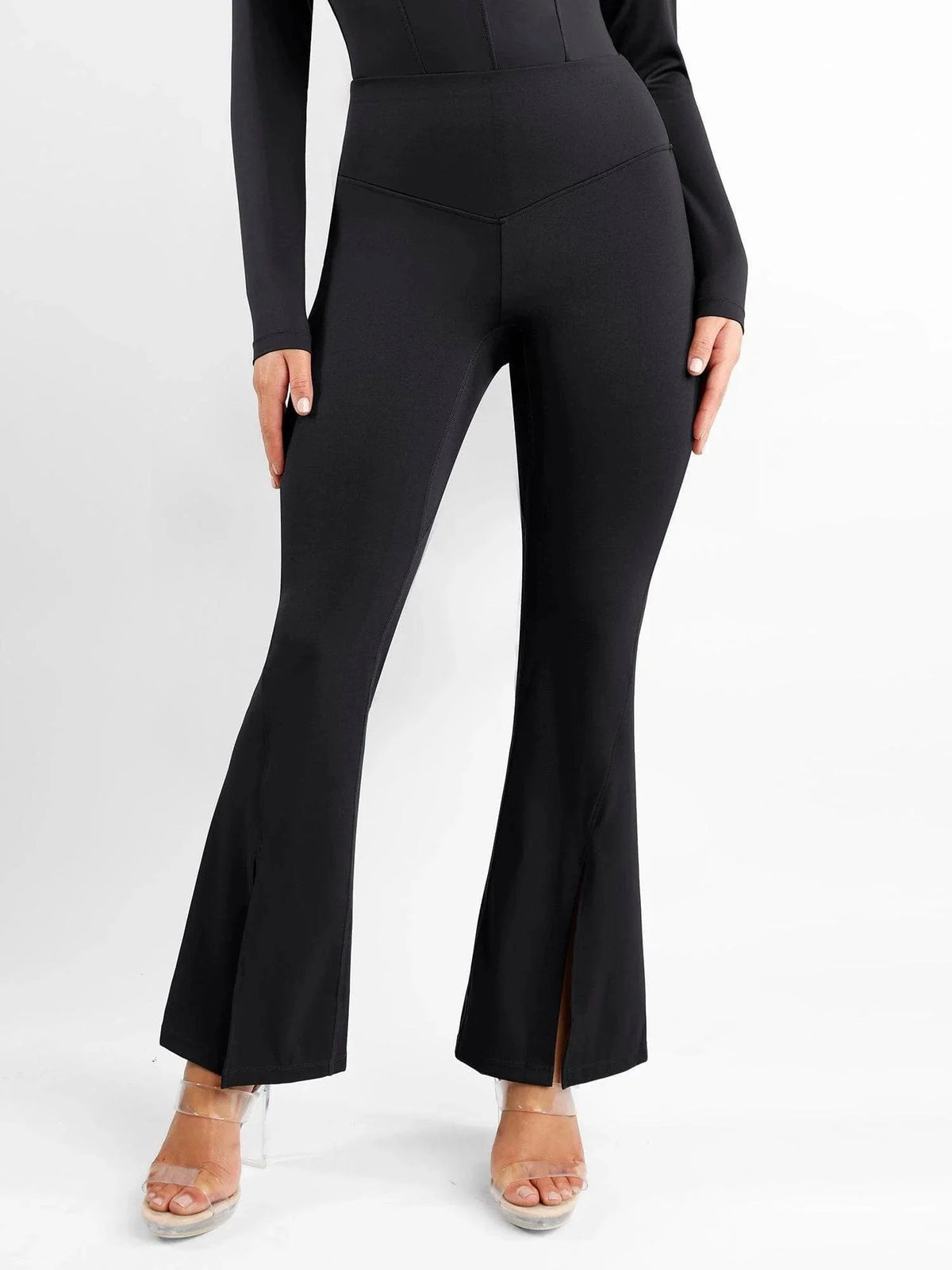 High Rise Tummy Control Flare Pants with Split Hem