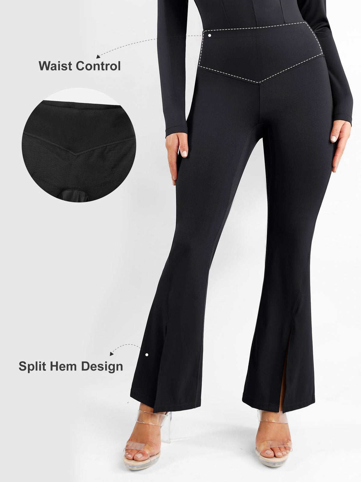 High Rise Tummy Control Flare Pants with Split Hem