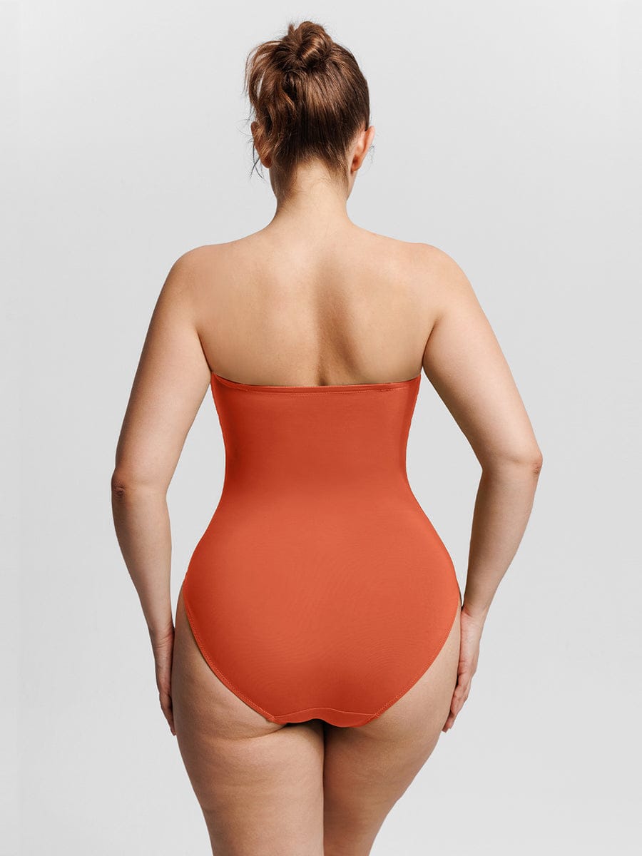 Chic Strapless U-Wire Mesh Tummy Control One Piece Swimsuit