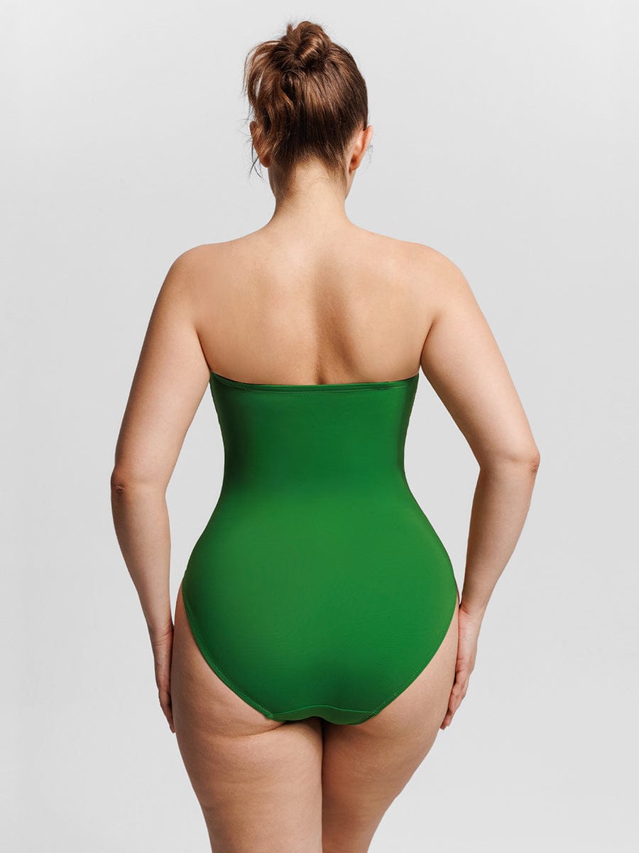 Chic Strapless U-Wire Mesh Tummy Control One Piece Swimsuit