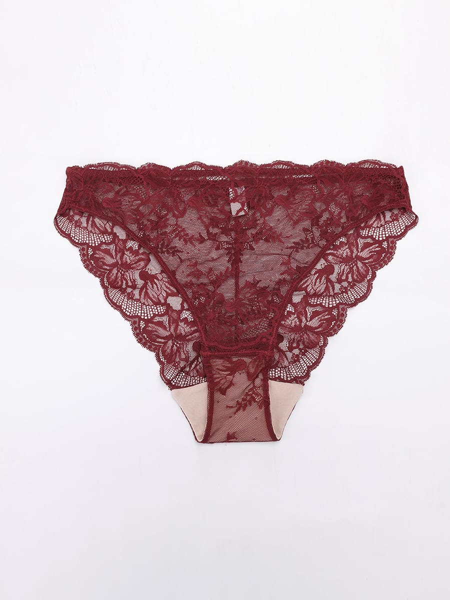 Elegant Low-Rise Lace Panties with Antibacterial Cotton Comfort