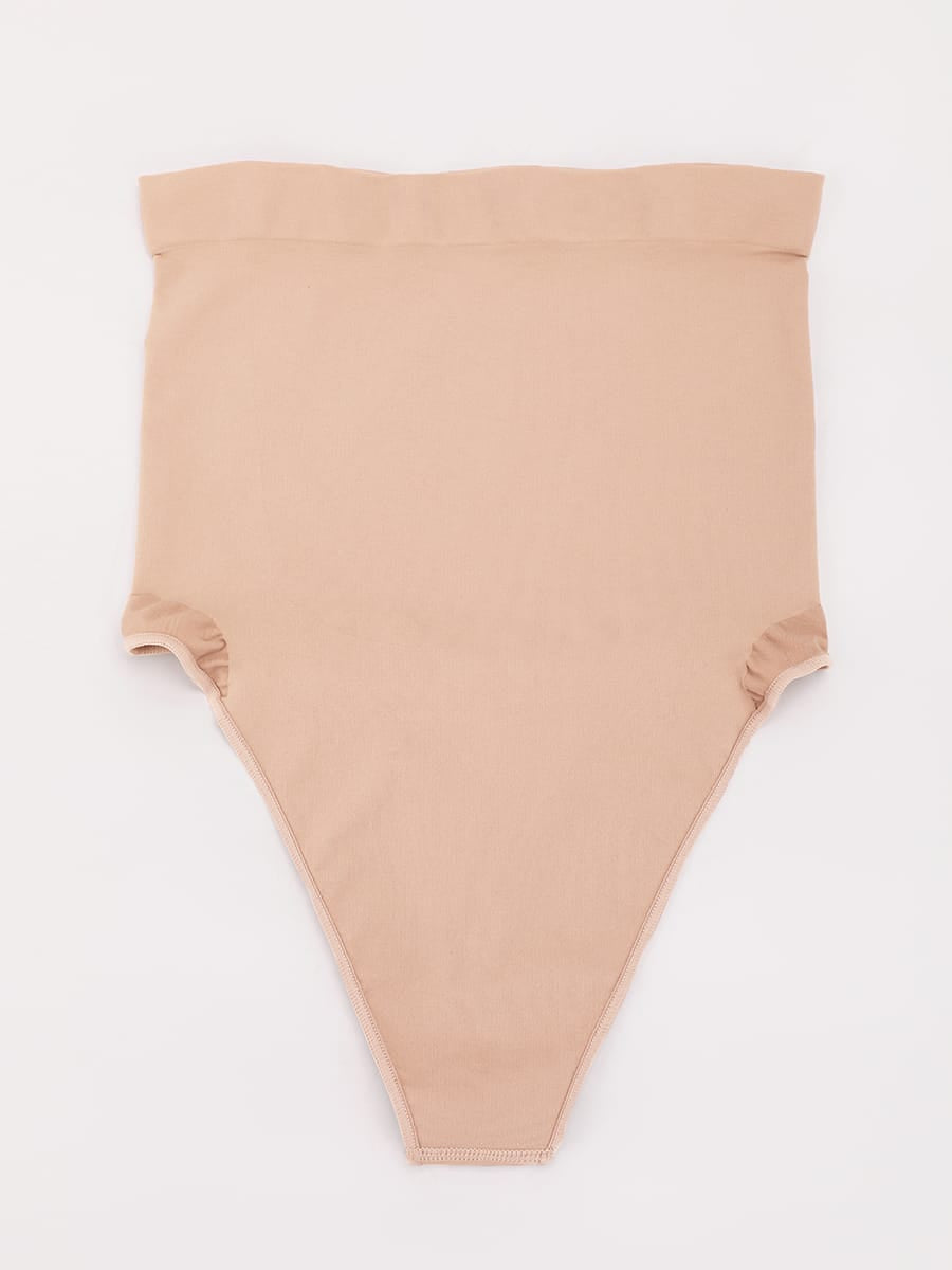 High-Waist Seamless Tummy Control Thong Shapewear with Anti-Roll Silicone