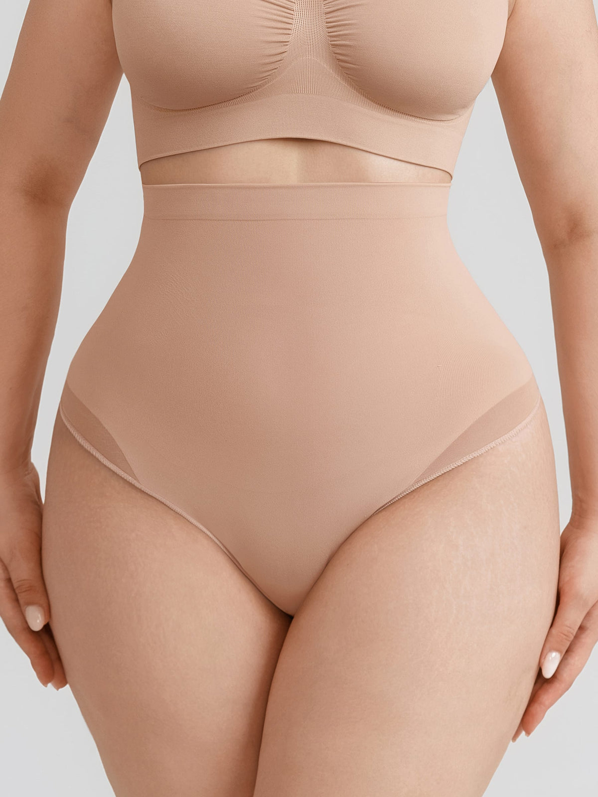 High-Waist Seamless Tummy Control Thong Shapewear with Anti-Roll Silicone