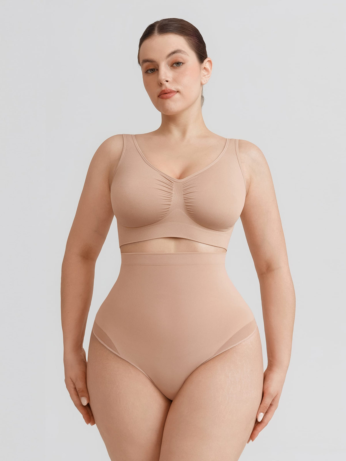 High-Waist Seamless Tummy Control Thong Shapewear with Anti-Roll Silicone