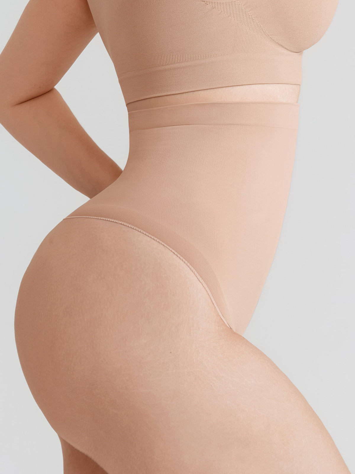 High-Waist Seamless Tummy Control Thong Shapewear with Anti-Roll Silicone