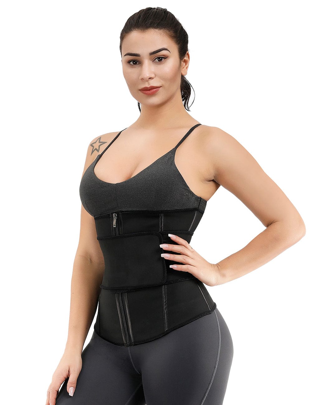 Ultimate Slimming Black Double Layer Waist Trainer with Steel Boning