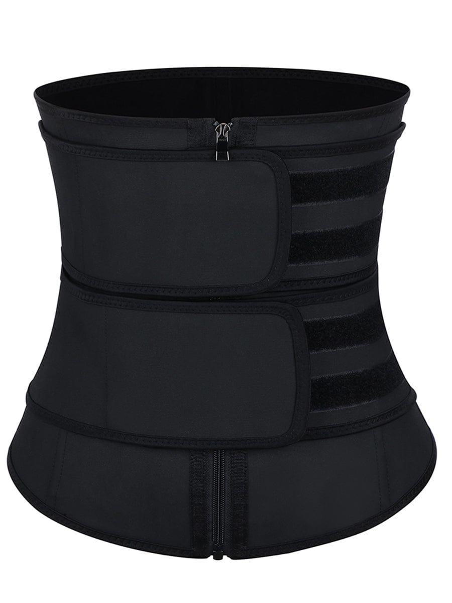 Kinetic Black Steel-Bone Waist Cincher with Dual Belts